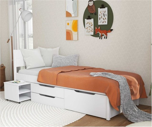 Inter Link Funktionsbett Efetivo in Weiß mit Stauraum, Nachtkommode und Lattenrost, B/T/H: 90 x 200 x 209 cm - Bild 2
