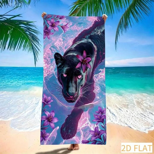 JMG Household Supplies Strandtuch Mystischer Schwarzer Panther, Farbe: Schwarz, B/H: 50 x 100 cm, sandfreies Mikrofaser-Strandtuch für Strand und Picknick - Bild 1