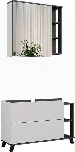 Vicco Badmöbel-Set Karen in Anthrazit und Weiß, bestehend aus Waschtischunterschrank und Spiegelschrank, modern und matt - Bild 1