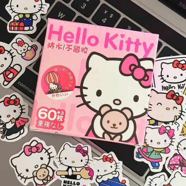 Sanrio Hello Kitty Aufkleber-Set mit 60 Stück, bunte und wasserfeste Kawaii Cartoon Aufkleber für Kinder zum DIY-Gestalten von Tagebüchern und Sammelalben, Multicolor - Bild 1
