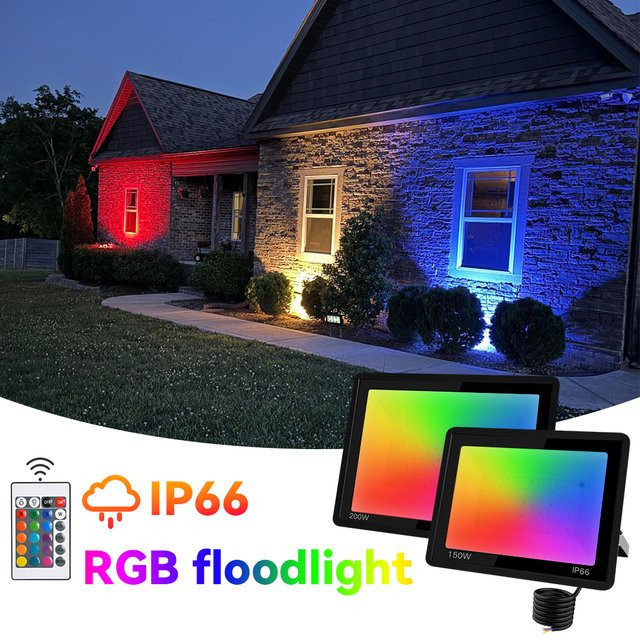 Arbrac RGB LED Flutlicht mit Fernbedienung, IP66 Outdoor Reflektor Strahler für Garten, Schwarz/Multicolour, 220V - Bild 1