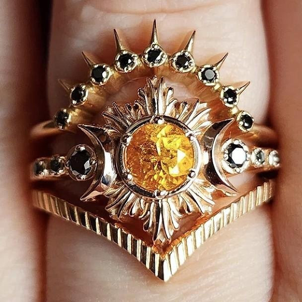 YIRAN Ringe Set, Kupfer, Gold, Zirkonia, Damen - Bild 1