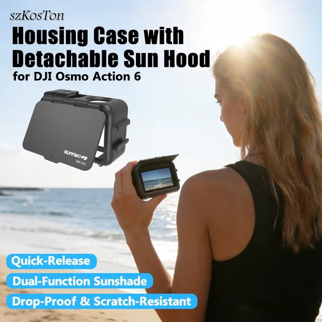 SZKOSTON Schutzkäfig für DJI OSMO Action 6 in Schwarz mit Sonnenschutzhalterung und Erweiterungsrahmen - Bild 1