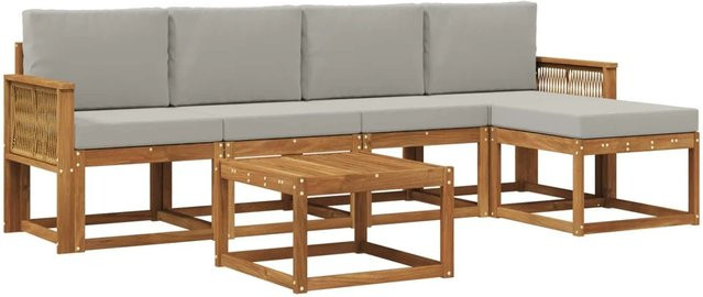 vidaXL Outdoor-Sofagarnitur aus Akazienholz mit 6 Teilen in Natur und Hellgrau - Bild 1