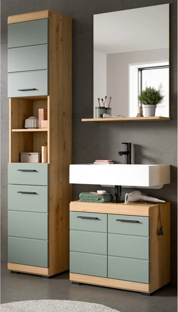 Inn.Furn Badmöbel Set Shawn 3-teilig in Grün und Eiche, B/H/T: 112 x 191 x 34 cm - Bild 1