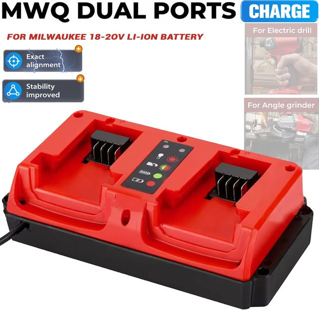 Milwaukee Mini Dual Schnelles Ladegerät für M18 14,4 V und 18 V Lithium-Batterien in Rot - Bild 1