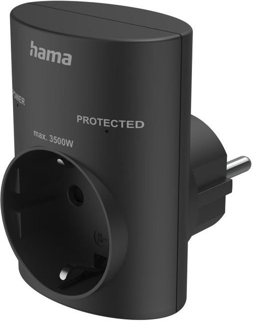 Hama Steckdosenadapter mit Schutzkontakt und Überspannungsschutz in Schwarz - Bild 1