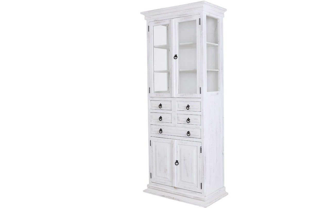 Vitrine Schrank MEXICO von 1a Direktimport in Pinie weiß antik im Landhausstil Shabby Chic - Bild 1