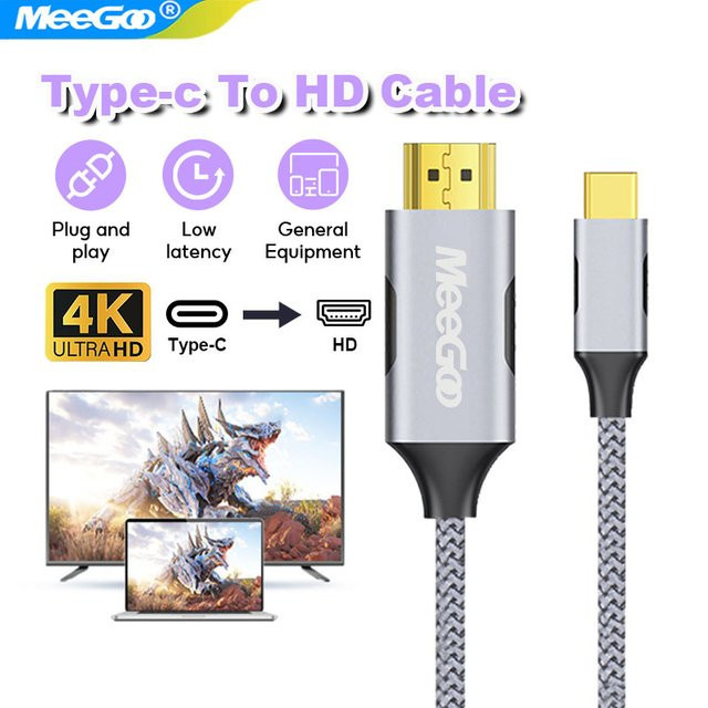 MeeGoo USB-C auf HDMI Adapterkabel für 4K bei 60 Hz zur Verbindung von MacBook Air, iPad, Huawei oder Samsung mit Displays - Bild 1