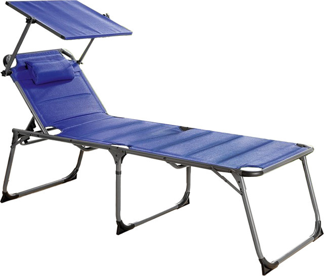 Solax-Sunshine Komfort-Sonnenliege aus Aluminium mit gepolstertem Kissen und Sonnen canopy in Blau, B/T/H: 203 x 67,5 x 48 cm - Bild 1