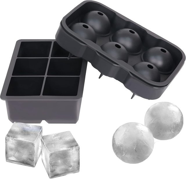 FEB.WIND Eiswürfelformen aus Silikon in Kugelform mit Deckel, Schwarz, BPA-frei - Bild 1