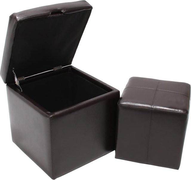 MCW Sitzhocker Carrara 2er-Set als Sitzwürfel und Aufbewahrungsbox aus Leder und Kunstleder, Braun, B/T/H: 45 x 44 x 44 cm - Bild 1