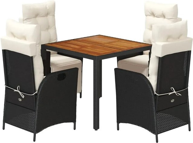 vidaXL 5-teilige Garten-Essgruppe aus Poly-Rattan und Akazienholz in Schwarz mit Kissen - Bild 1