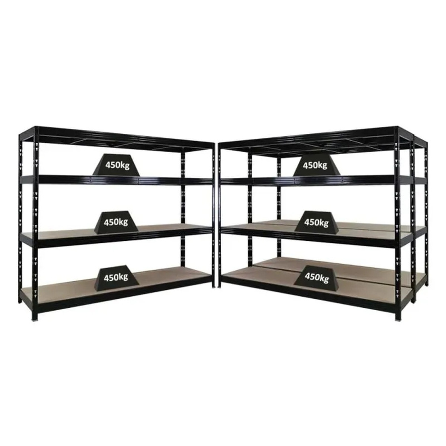 PROREGAL Rhino Schwerlastregal Set aus 3 Stück, Schwarz, B/H/T: 240 x 180 x 60 cm, 4 Ebenen mit Spanplatten, Stecksystem für Werkstatt und Lager - Bild 2