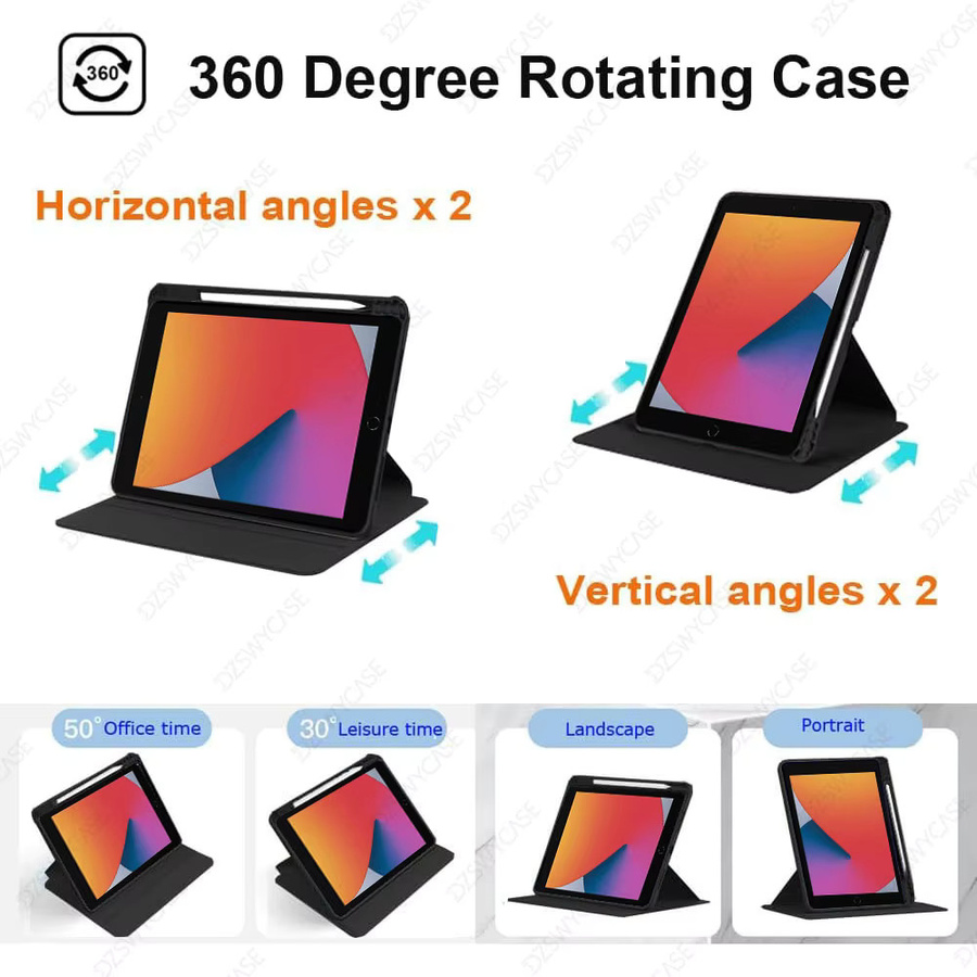 DZSWYCASE 360 Grad drehbare Standhülle für iPad 9./8./7. Generation 10,2 Zoll in Pink mit Stifthalter und automatischer Sleep/Wake-Funktion - Bild 4