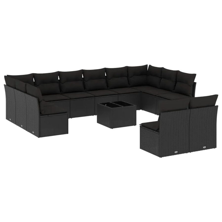 vidaXL 13-tlg. Garten-Sofagarnitur aus Poly-Rattan in Schwarz mit Kissen und Stauraum - Bild 2