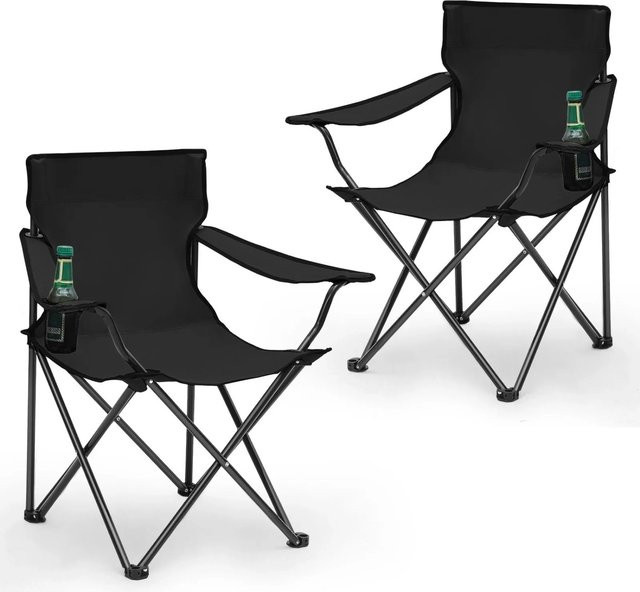 Sunula 2er Set Campingstühle Schwarz mit Getränkehalter und Tasche aus Oxford-Gewebe - Bild 1