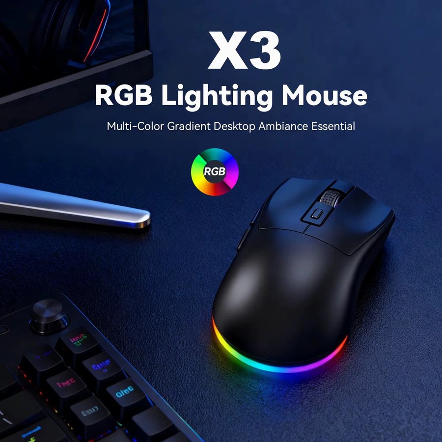 NexusClick X3 Dual-Mode Bluetooth-Maus mit RGB-Beleuchtung, 1600 DPI, ergonomisches Design und magnetische Ladestation, Schwarz - Bild 2