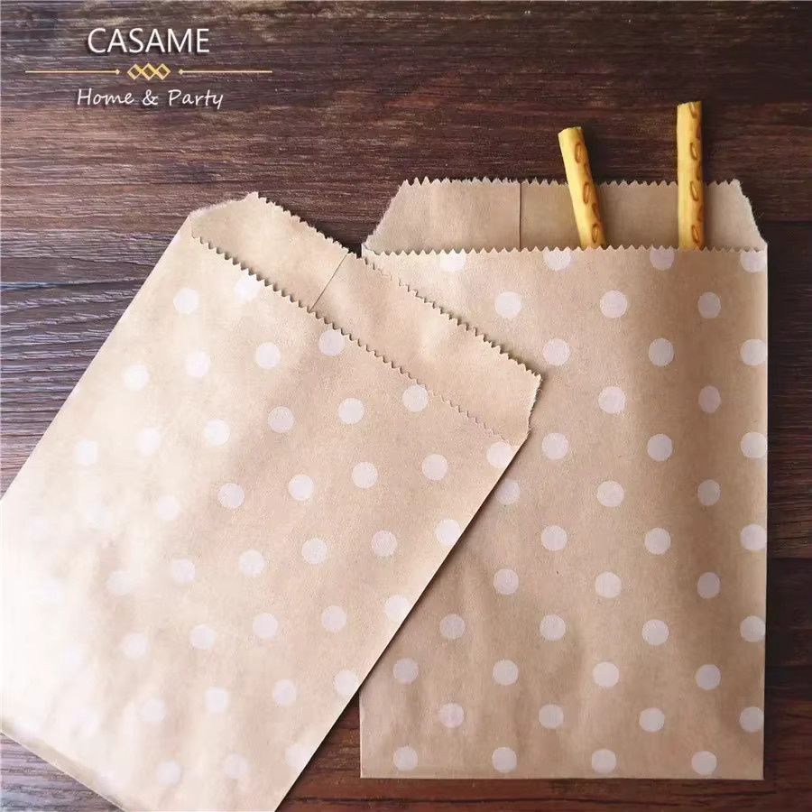 Casame Kraftpapier-Süßigkeitsbeutel mit Wave Dot Muster, Braun, 50 Stück, B: 15 cm, H: 10 cm - Bild 2