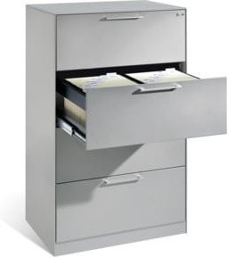 C+P Hängeregistraturschrank Asisto für Hängehefter DIN A4, 4 Schubladen, zweibahnig, Weißaluminium/Grau, B: 60,0 cm, H: 131,0 cm, T: 80,0 cm - Bild 1