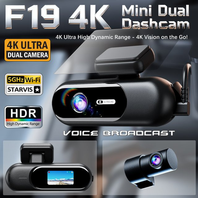 GMAIPOP Dashcam mit 4K UHD Aufnahme, Vorder- und Rückkamera, HDR Nachtsicht, WLAN und 24H Parkmodus in Schwarz - Bild 1