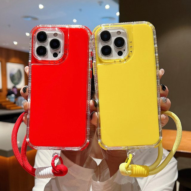 RUWANHU 3in1 Lanyard Schutzhülle für iPhone 16 15 14 13 12 11 Pro Max Mini aus TPU und transparentem PC in Schwarz, Rot oder Transparent - Bild 1