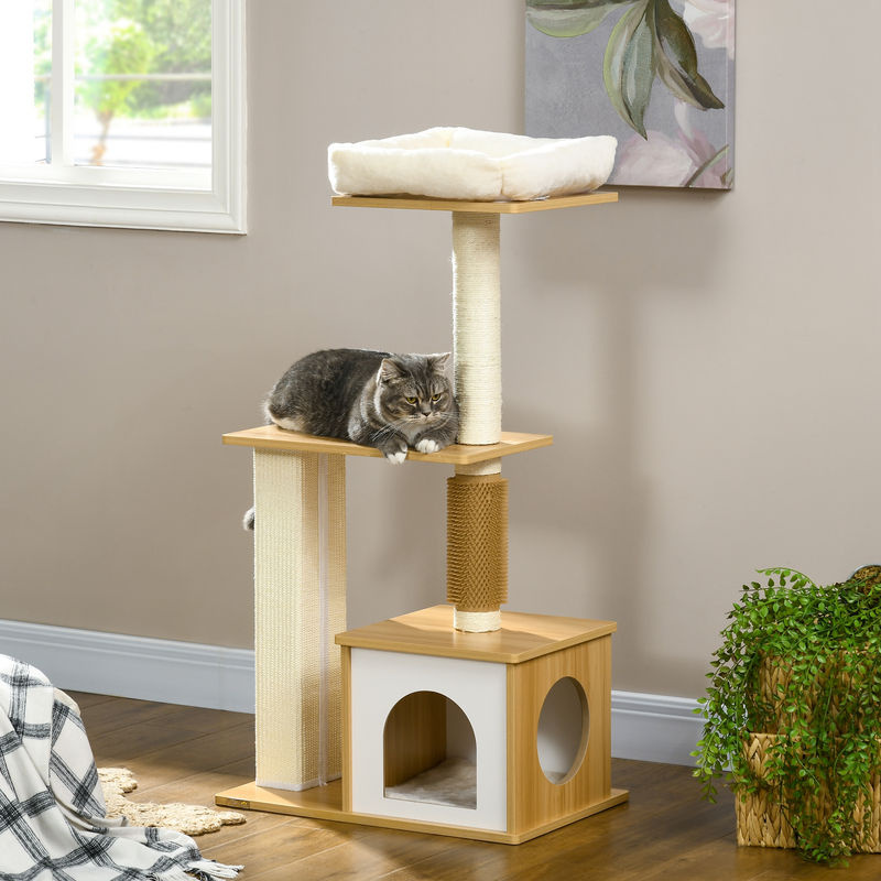 PawHut Kratzbaum für kleine Katzen in Eiche mit Katzenhöhle und Kratzsäule, Höhe: 114 cm - Bild 2