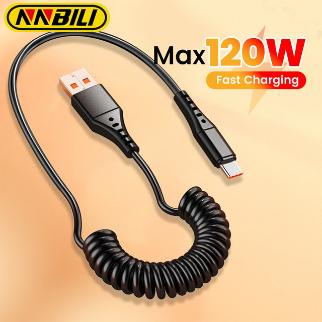 NNBILI Einziehbares Schnellladekabel 120W 6A für iPhone 16, Huawei und Xiaomi, kompatibel mit USB-C und Micro-USB - Bild 1