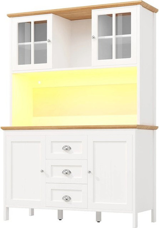 Merax Seitenschrank Modern in Weiß und Schwarz mit LED-Beleuchtung, 4 Türen und 3 Schubladen, B/T/H: 120 x 40 x 179 cm