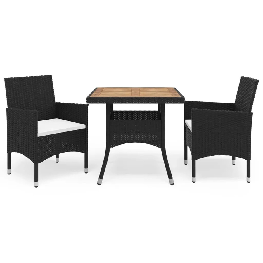 vidaXL 3-tlg Garten-Essgruppe aus Polyrattan und Akazienholz in Schwarz und Braun - Bild 2