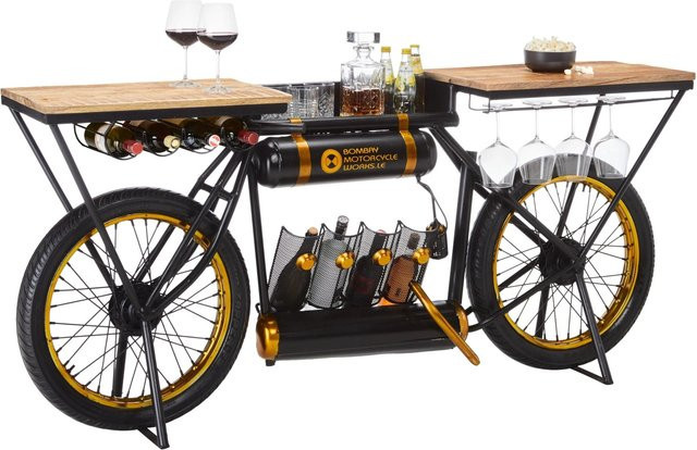 Premium Living Bar aus Mangoholz Massiv in Braun mit Gold und Schwarz im Retro-Design, B/T/H: 83 x 44 x 187 cm - Bild 1