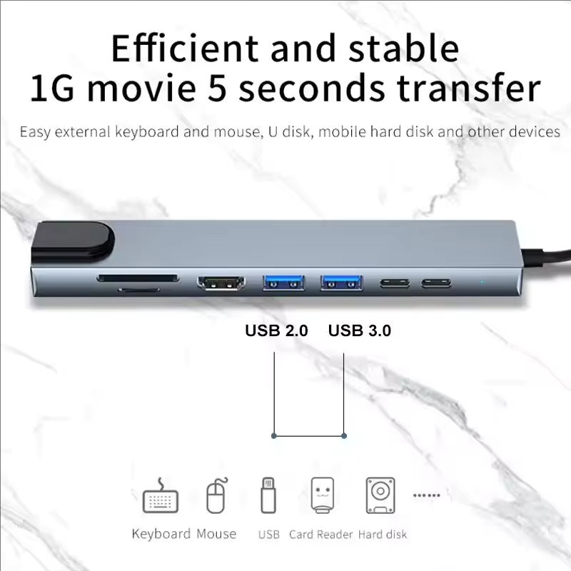 UGreen 8 in 1 USB-C Hub Adapter in Grau mit 4K HDTV HDMI, SD/TF Kartenleser, RJ45 Ethernet und PD Schnellladung für MacBook und Notebook - Bild 5