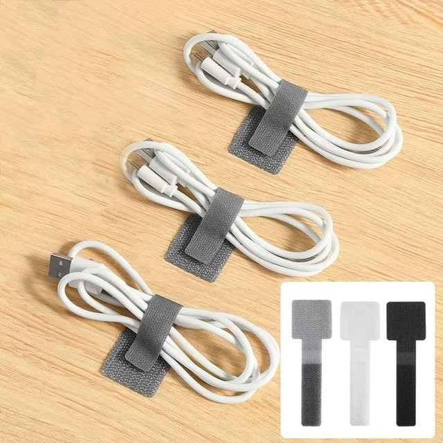 20 Stück selbstklebende Schreibtisch-Kabelklemmen in Schwarz aus Kunststoff zur Kabelorganisation - Bild 1