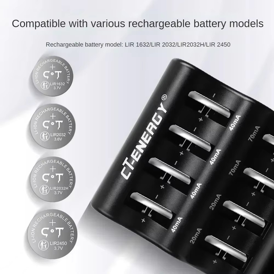 Alasicka Smart-Ladegerät für Lithium-Knopfbatterien, 8-Slot tragbares Reise-Ladegerät in Schwarz - Bild 5