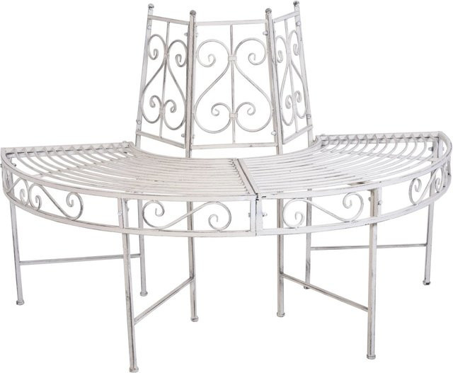 DELUKE Baumbank FRIDA Gartenbank aus Stahl in Antik-Weiß, wetterfeste Halbkreis-Sitzbank für Garten und Terrasse, B/T/H: 80 x 63 x 122 cm - Bild 1