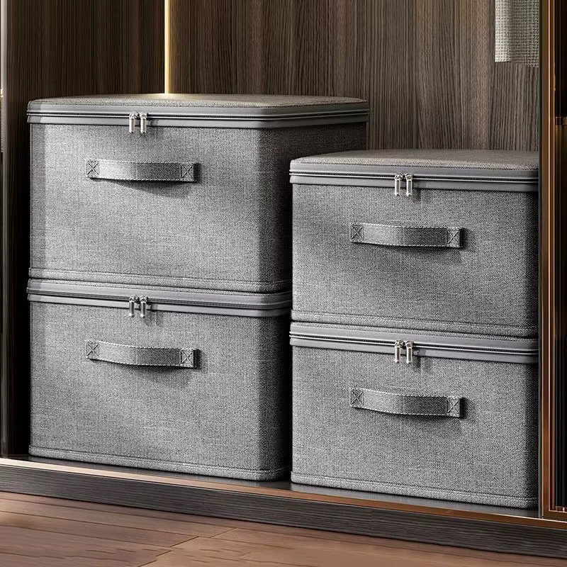 Meltset Faltbare Kleideraufbewahrungsbox mit Reißverschluss in Grau, Aufbewahrungsbox aus Stoff für Kleidung und Spielzeug, B/T/H: 30,0 x 20,0 x 14,0 cm - Bild 2