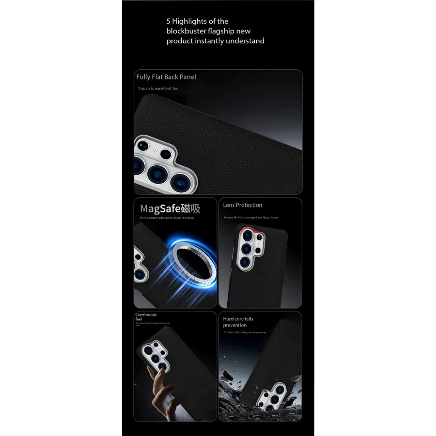 TechWoven MagSafe Magnetische Schutzhülle für Samsung S26 Ultra, S25, S24 und S23 Ultra in Schwarz mit gewebter Textur und Unterstützung für kabelloses Laden - Bild 1