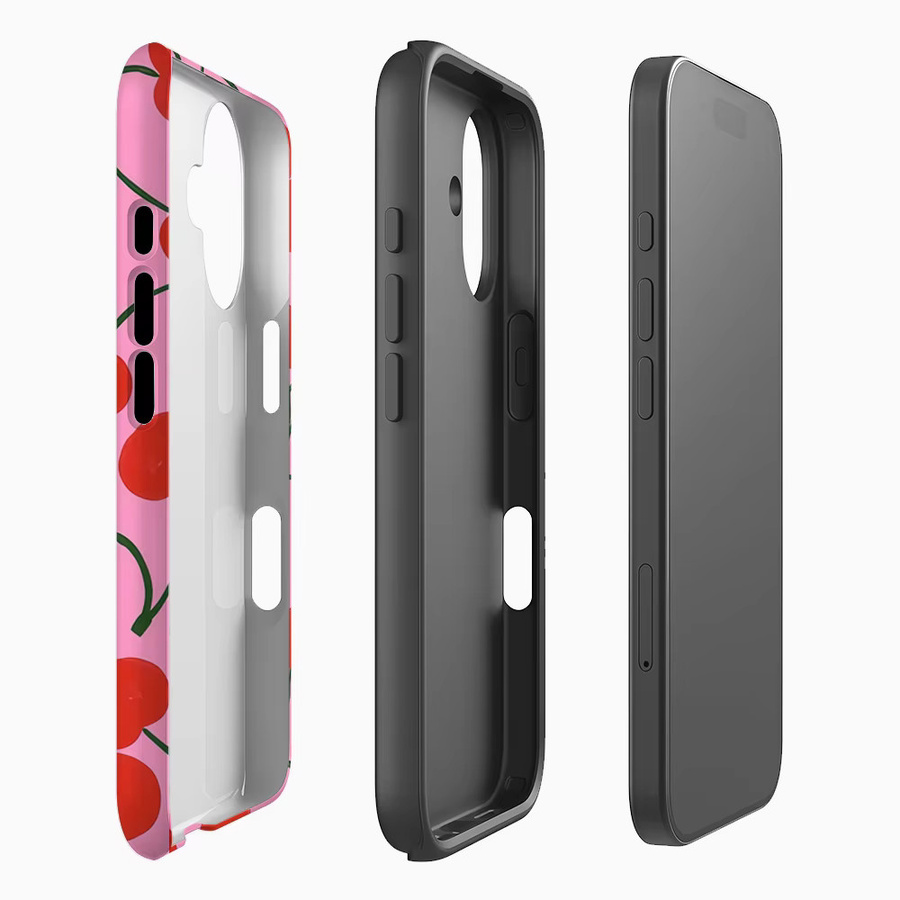 Pink Cherry Handyhülle für iPhone 17 16 15 14 13 12 Pro Max Plus mit doppelschichtiger Rückseite in Pink - Bild 2