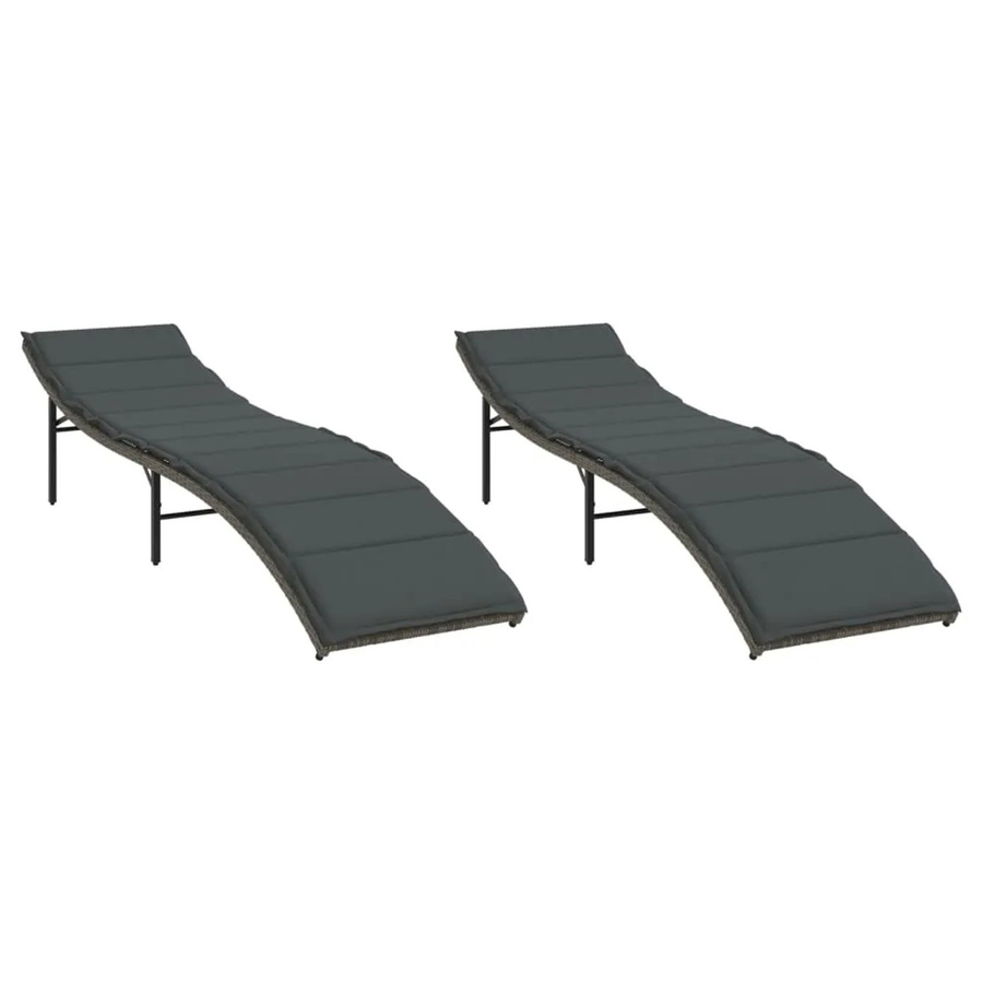 vidaXL Sonnenliegen Set aus 2 Stück in Grau aus Poly Rattan mit wetterfesten Auflagen, B/T/H: 55 x 199 x 50/68/82/89 cm - Bild 2