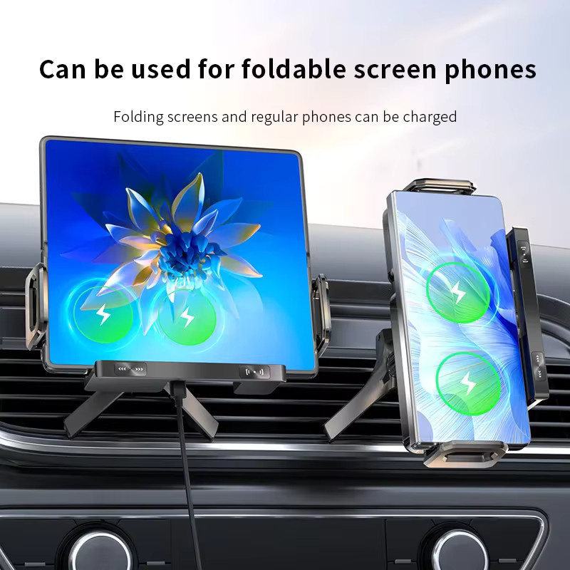 VIKEFON Wireless Car Charger Dual Coil Fold Screen Schnellladestation für Samsung Galaxy Z Fold 7 6 5 4 3 und iPhone 16 15 14 13 12 Pro Max in Schwarz - Bild 2