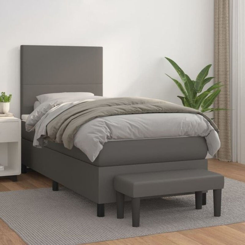 vidaxl Boxspringbett mit Matratze aus Kunstleder in Grau, B/T/H: 80 x 200 cm - Bild 1