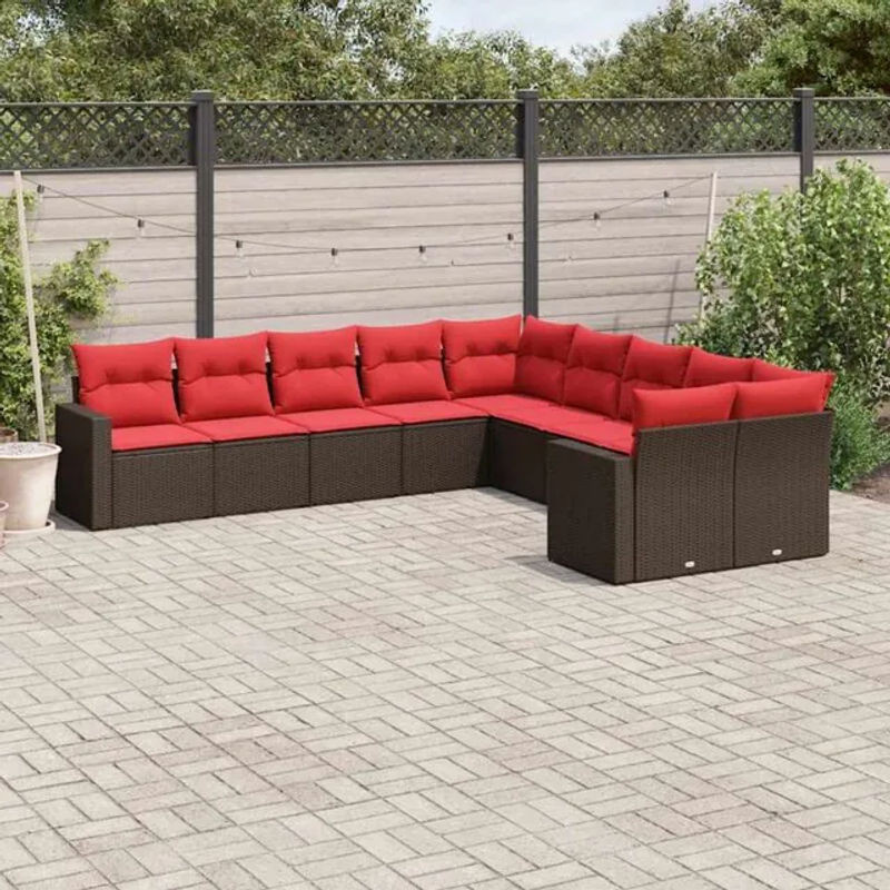 10-teilige Garten-Sofagarnitur aus Poly-Rattan mit Kissen in Braun von vidaxl - Bild 1