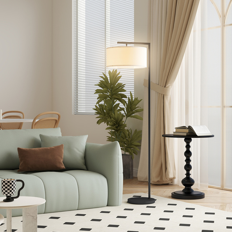 HOMCOM Stehlampe in Schwarz mit Stoffschirm und E27 Fassung für Wohnzimmer und Schlafzimmer - Bild 2