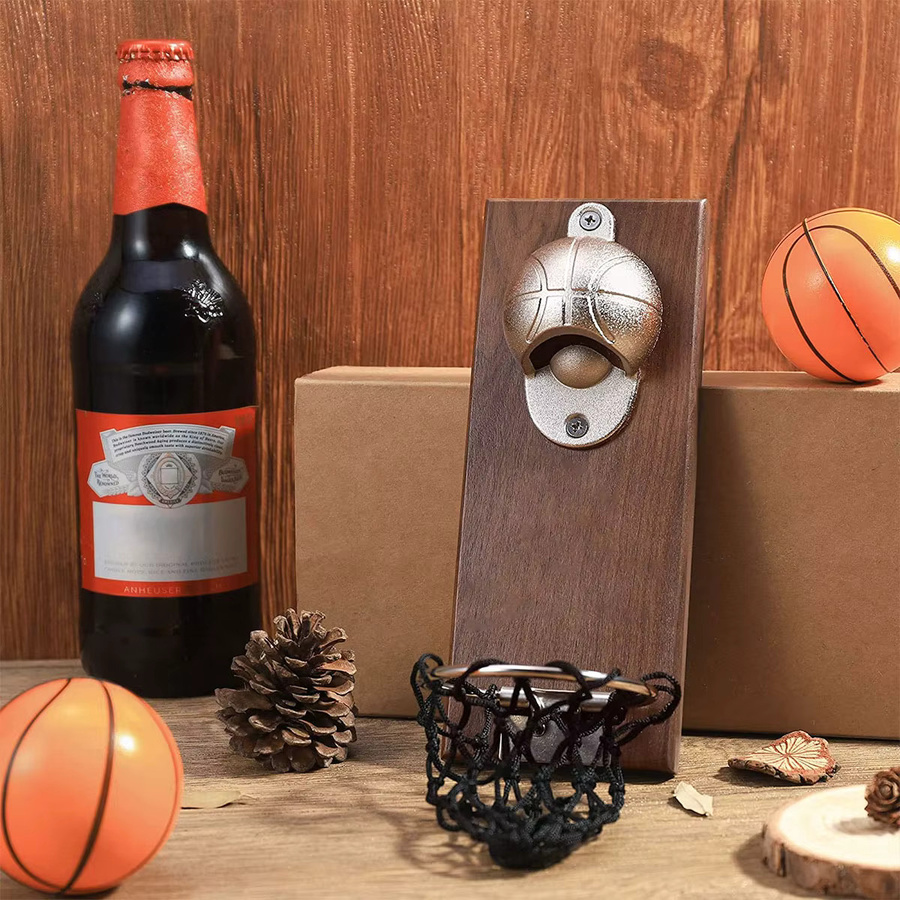 Willstar Magnetischer Basketball Flaschenöffner aus Holz zur Wandmontage mit Kappenfänger, Rund - Bild 5