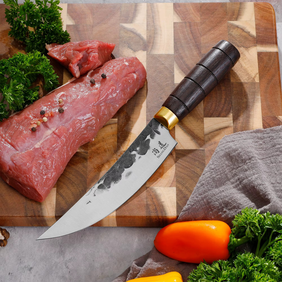 SHANGDAO Handgeschmiedetes Chefmesser aus Edelstahl mit ergonomischem Holzgriff, Silber, Klingenlänge: 15,24 cm - Bild 3