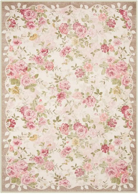 Lodestar Teppich mit floralem Rosenmuster in Rosa, Shabby Chic Design, rutschfest und maschinengewebt, B/T: 60 x 40 cm - Bild 1