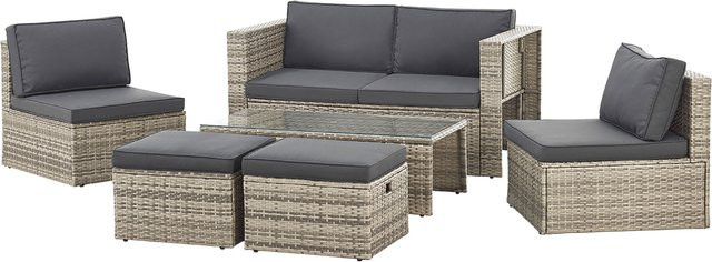 Juskys Polyrattan Gartenmöbel Set Salou Outdoor Lounge für 6 Personen in Grau mit wetterfesten Polstern - Bild 1