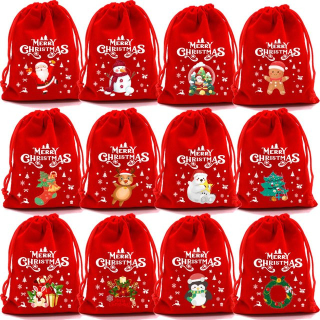 10 Stück Weihnachtsrote Geschenktüten für Süßigkeiten und Kekse, B/H: 15 x 20 cm - Bild 1