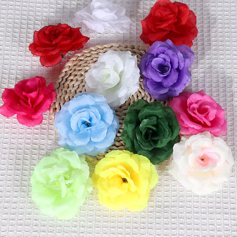 Wusmart 10 Stück künstliche Rosenblütenköpfe aus Textil in Pink und Multicolour, Durchmesser: 8 cm, Dekoration für Hochzeit und Party - Bild 3