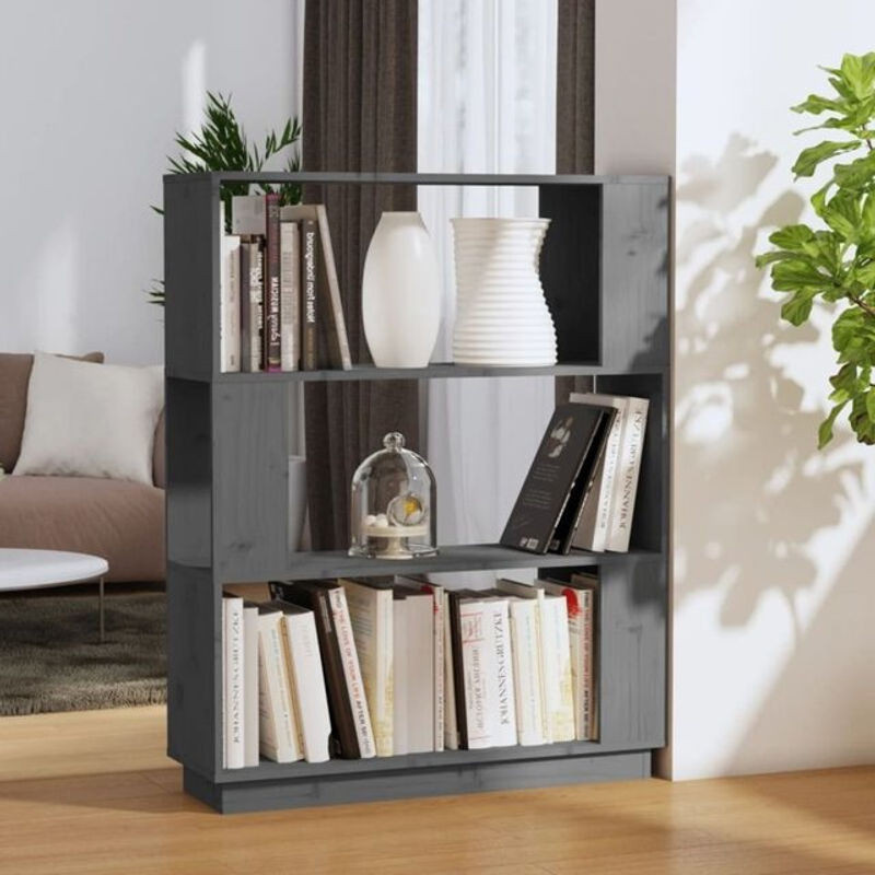 Vidaxl Bücherregal und Raumteiler aus Massivholz Kiefer in Grau, B/T/H: 80 x 25 x 101 cm - Bild 1